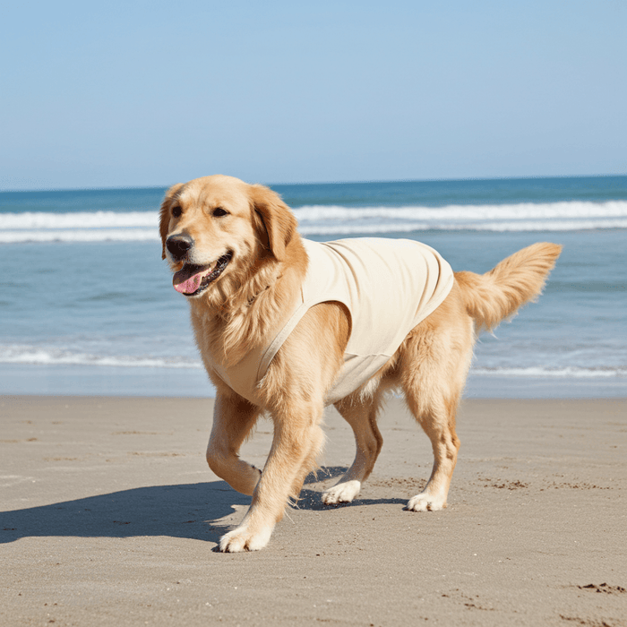 Beige UV Protection Dog Shirt – Lightweight Rash Guard for Summer Adventures - Sharper Barker